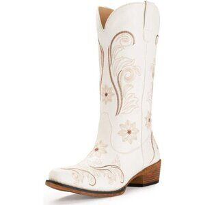 ⭐ IUV Women's Embroidered Cowboy Boots - Mid Calf Western Snip Toe Cowgirl Boots